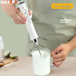 Electric Milk Frother Foam Maker Handheld Foamer High Speeds Drink Mixer Coffee Frothing Wand 3 In 1 Portable Rechargeable