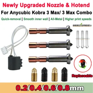 Upgrade Nozzle For Anycubic Kobra 3 Max Hotend Kobra 3 Max Nozzle Throat 0.4mm 0.6mm 0.8mm Replaceable Nozzles