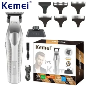 Kemei KM-3023-702 Electric Engraving Scissors with Base High-Speed Long-Battery Life Digital Display Hair Trimmer for Men