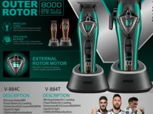 VGR Hair Trimmer Professional Hair Clipper External Rotor Motor Hair Trimmer Lever Grips Mim Blade Barber Trimmer for Men V-884