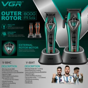 VGR Hair Trimmer Professional Hair Clipper External Rotor Motor Hair Trimmer Lever Grips Mim Blade Barber Trimmer for Men V-884