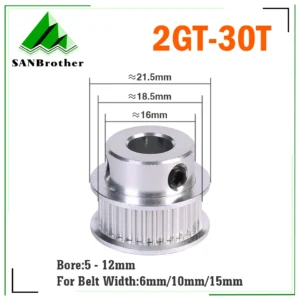 2GT 30 Teeth GT2 Timing Pulley 2M Bore5/6/6.35/7/8/10/12mm For Belt Width 6/10/15mm GT Timing Belt GT2 Pulley Belt 30T