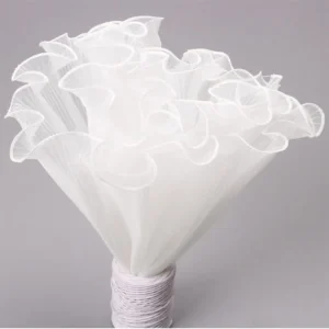 White Floral Packaging for Bouquets Including Decorative Mesh Wrapping Paper, Pearl-Edged Wrapping Paper, Wrinkled Wave Mesh