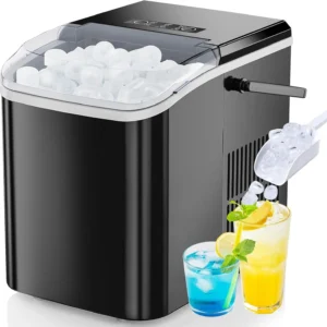 Portable Countertop Ice Maker, 26lbs/24H, 9 Cubes in 6 Mins, Self-Cleaning, Quiet for Home Kitchen RV Camping