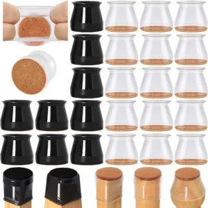 4/24pcs Silicone Chair Leg Protectors with Felt Pads – Scratch-Free Furniture Caps, Easy Glide, Noise-Reducing