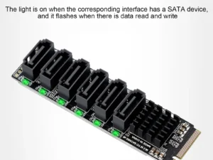 M.2 to SATA3.0 Adapter Card 6Gbps High Speed ASM1166 M.2 PCIE to SATA Expansion Card with Smart Indicator