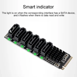 M.2 to SATA3.0 Adapter Card 6Gbps High Speed ASM1166 M.2 PCIE to SATA Expansion Card with Smart Indicator