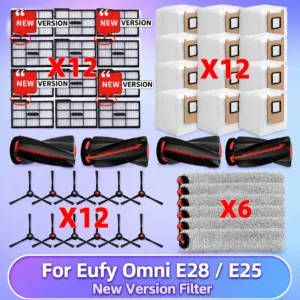 Compatible For ( Eufy Omni E25 / E28 ) Vacuum Parts【NEW Version Filter】Main Roller Side Brush Roller Mop Cloth Dust Bag