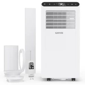Portable air conditioner for home use, white+black panel, 8000 BTUs cooling capacity, 350 sq.ft. coverage, quiet 48dB operation