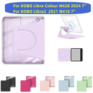 Magnetic Detachable for KOBO Libra Colour/Libra 2 N428 N418 7'' Ebook Case 360° Rotatable 2-in-1 Acrylic PU Leather Stand Cover