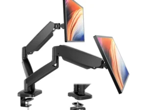 Dual Monitor Stand Arm, Gas Spring 2 Monitor Desk Mount Adjustable Height Swivel VESA Bracket With Clamp And Grommet Base Fits