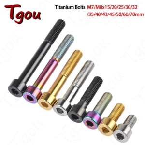 Tgou Titanium Bolt M7/M8x15 20 25 30 32 35 40 43 45 50 60 70mm Allen Key Head Ti Screws for Bicycle Motorcycle Car
