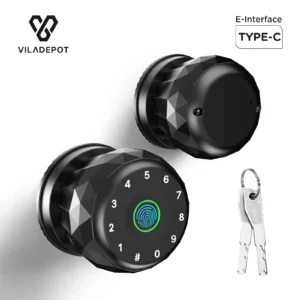Viladepot Smart Lock Fingerprint, Passcode, App Control, Type-C Emergency Power, Indoor Door Lock