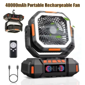 Portable Rechargeable Fan Tent Camping Fan 40000mAh (164 Hours) Battery-powered Outdoor Fan Tent Fan with Remote Control/light