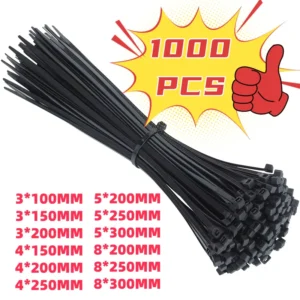1000/100Pcs Plastic Nylon Cable Ties Self-locking Cord Ties Straps Adjustable Cables Fastening Loop Home Office Wire Zip Ties