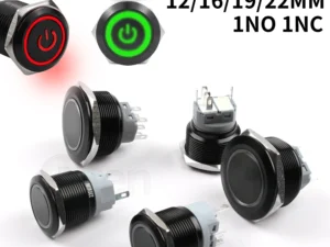 12/16/19/22mm Black shell Push Button Switch Metal Waterproof Latching Momentary LED Light Car Engine Power Switch Blue Red HUSA