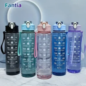 800ml/27oz Large Capacity Sports Water Bottle Leak Proof Plastic Drinking Cup With Time Scale Suitable For Travel Fitness Sports