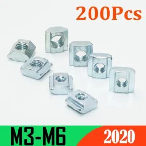 200p/set 2020 M3 M4 M5 T Slide Nut Galvanized T-Slot Sliding Nut in Connection 20 Series Aluminum Extrusion Profile Square Nut