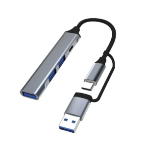 Aluminum 4 in 1 USB C Hub, USB 3.0 Extender with 3 X USB 2.0 and 1 USB C Port, USB Splitter Distributor