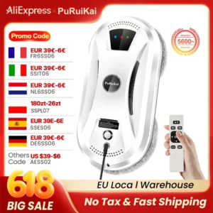 PuRuiKai AI Window Cleaning Robot Smart Automatic Cleaner Streak-Free for Windows/Tiles/Glass Doors Self-Cleaning Ultra Quiet