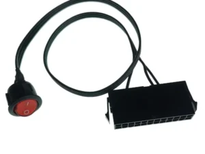 PC Server ATX PSU 24Pin Female Socket Starter Switch Button Power Cable 18AWG Self-Lock Boat Shape 50cm Red Indicator Light