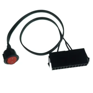 PC Server ATX PSU 24Pin Female Socket Starter Switch Button Power Cable 18AWG Self-Lock Boat Shape 50cm Red Indicator Light
