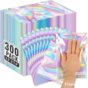 10-300PCS Laser Sealing Bags Plastic Holographic Candy Food Pouch Resealable Necklace Jewelry Gift Packaging Kitchen Storage Bag