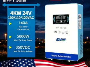EASUN POWER 4KW 24v Power Solar Inverter Off Grid 110/120v Pure Sine Wave MPPT Solar Charger Power Home Inversor LCD Display inversores híbridos solares US warehouse