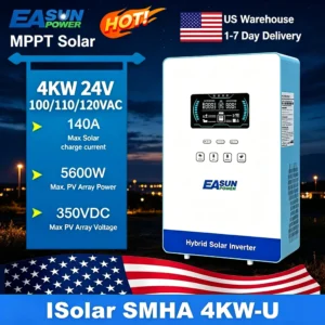 EASUN POWER 4KW 24v Power Solar Inverter Off Grid 110/120v Pure Sine Wave MPPT Solar Charger Power Home Inversor LCD Display inversores híbridos solares US warehouse