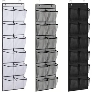 12 Pockets Over the Door Shoe Organizer Large Mesh Pockets With 2 Hooks Transparent Fabric Shoe Rack Storage Bag For Bedroom
