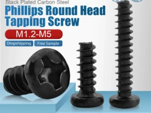 HOWSHENG Phillips Round Head Self-tapping Screw M1.2 M4 M5 Black Plated Cross Pan Head Tapping Screw Flat Tail for Woodworking