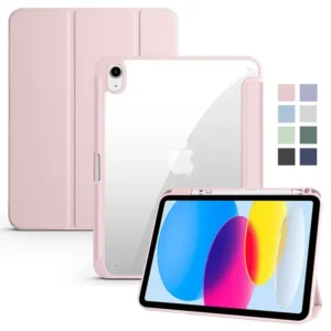 For iPad 10th Gen Case with Pen Holder Trifold Acrylic Clear Back Hard Cover For iPad 10.2 9.7 Air 11 5 4 iPad 11 A16 10 9 Case