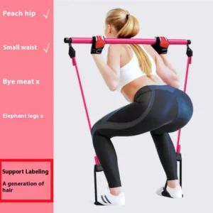 Pilates Stick - Adjustable Fitness Bar for Home Workout, Yoga, Stretching & Toning - Portable Exercise Rod with Elastic Bands