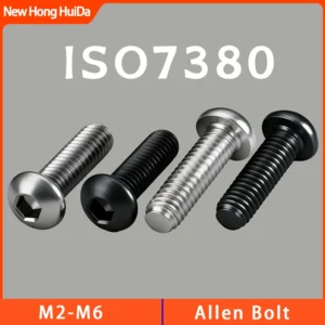 Button Head Hex Socket Cap Screw M2 M2.5 M3 M4 M5 M6 Allen Bolt 304 Stainless Steel Hexagonal Black Carbon Steel Bolts ISO7380