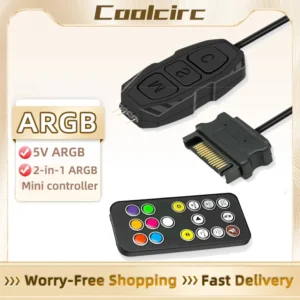 Coolcirc ARGB Controller 5V 3pin To SATA Power Supply Mini RGB Controller 3PIN Hub For Computer CPU Case Fan LED Light Radiator