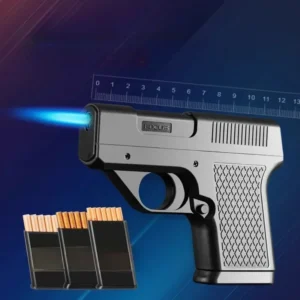 2026 New Clip Gun Type Butane Gas Lighter Three Capacity Cigarette Holder Windproof Jet Blue Flame Lighters Men's Gifts (NO GAS)