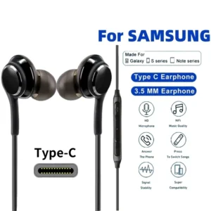 Type-C Wired Headphones For Samsung Galaxy S24 S23 S22 3.5MM in-Ear Headphone A53 A52 Note 20 USB-C Earphone HiFi Bass Stereo