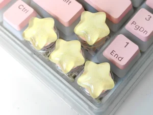 Keycaps Four Round Stars Yellow Translucent Stars Cute Personalized Design Direction Keys Special Keys for Mechanical Keyboards