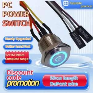12mm 16mm 19mm PC Power Ignition Push Button PC Switch Host Restart LED Metal Button with 50cm DuPont Line
