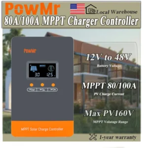 PowMr MPPT 80A/100A Charger Controller 12V 24V 36V 48V Battery Voltage Auto Up to 12 Units in Parallel for 160V Solar Panel US