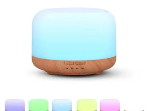 500ML Wood Grain Aroma Diffuser & Humidifier with Colorful Night Lights, USB Essential Oil Diffuser, Mini Air Humidifier