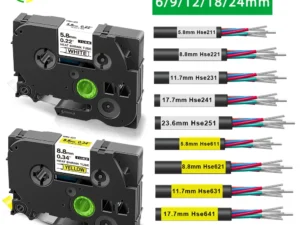 6/9/12/18/24mm Label For Brother HSe-211 HSe-221 HSe-231 241 251 611 631 Heat Shrink Tube Label For Brother P Touch Label Maker
