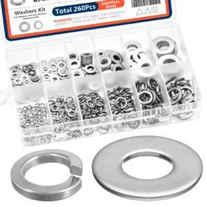 260pcs/95pcs Lock and Flat Washer Assortment Kit Stainless Steel M3 M4 M5 M6 M8 M10 Spring Lock Washers and Flat Washers Set