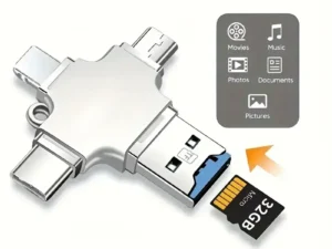 4 In 1 Multi Port Card Reader Lightning USB Type C Portable Converter Compatible With iPhone iPad Android Mac PC Camera