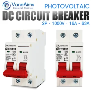 2P DC 1000V Solar Circuit Breaker 6A 10A 20A 25A 32A 40A 50A 63A DC1000v PV MCB Din Rail Battery Switch for Photovoltaic System