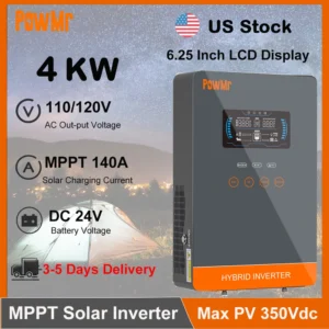 US Stock 4KW 120V Off Grid Solar Inversor DC 24V With 140A MPPT Solar Charger Pure Sine Wave Off-Grid Home Inverter 6.25 Inch LCD Display