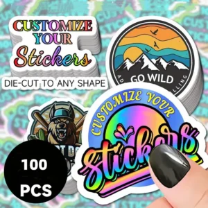 100pcs Custom Design Vinyl Decals Stickers Holograhic Labels Die Cut Water Resistant Personalized Packaging Wedding Party Labels