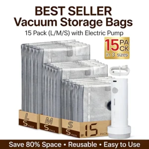 Vacuum Bags for Travel with Rechargeable air Pump, Carry-on Size Compression Packing Bags for Luggage and Suitcase, Space Saver