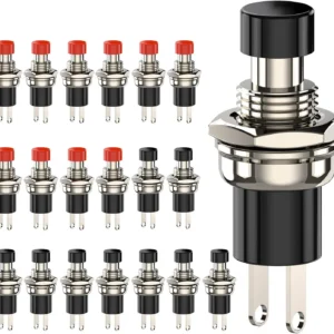 20pcs Momentary Push Button Switch, 1A 250VAC SPST Mini Pushbutton Switches Normally Open(NO) Black & Red Cap