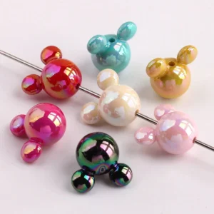 DW87 10pcs/Bag 12mm Cartoon Perforated AB Colorful Vertical Hole Mouse Head Acrylic Beads Bracelet Accessories DIY Handmade